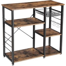 3-Tier Industrial Kitchen Baker's Rack Utility Microwave Oven Stand Storage Cart Workstation Shelf, Vintage (Color: brown)