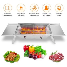 Foldable Charcoal BBQ Grill Stainless Steel Grill Net Easy Setup Portable Tabletop Barbecue Grill for Camping Picnic Outdoor Party Backyard (Color: as Pic)