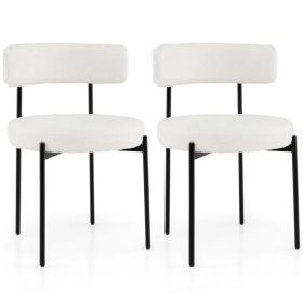 2 PCS White Sherpa Upholstered Dining Chair, Ergonomic Curved Backrest & Wide Round Seat (Option: Defaulttitle)